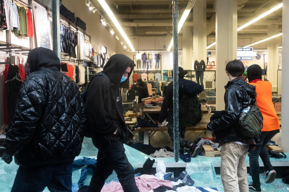 Looters break into a store