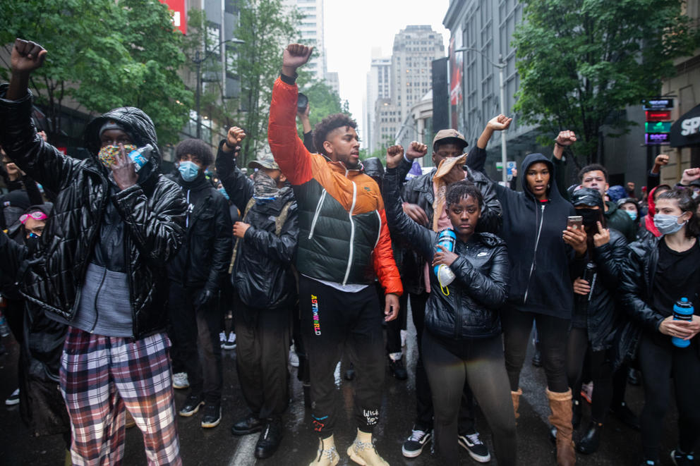 Protesters chant in the streets