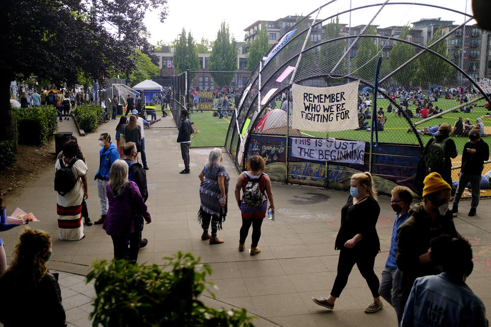 a peaceful assembly of protesters in Capitol Hill