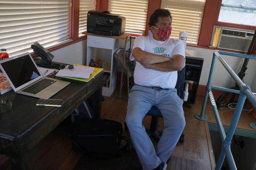 Fernandes in his temporary bridge studio space