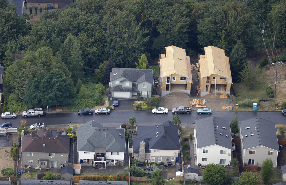 Houses being built in a neighborhood