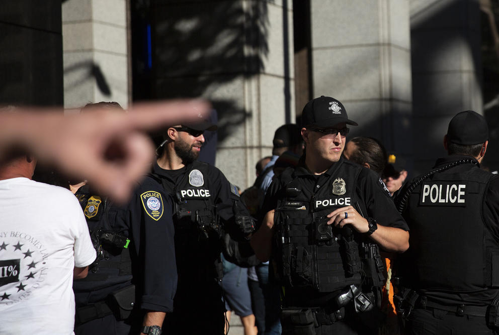Police officers at a protest