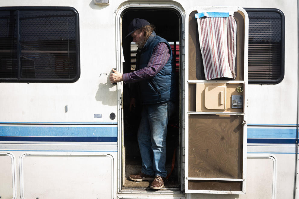A man in a trailer