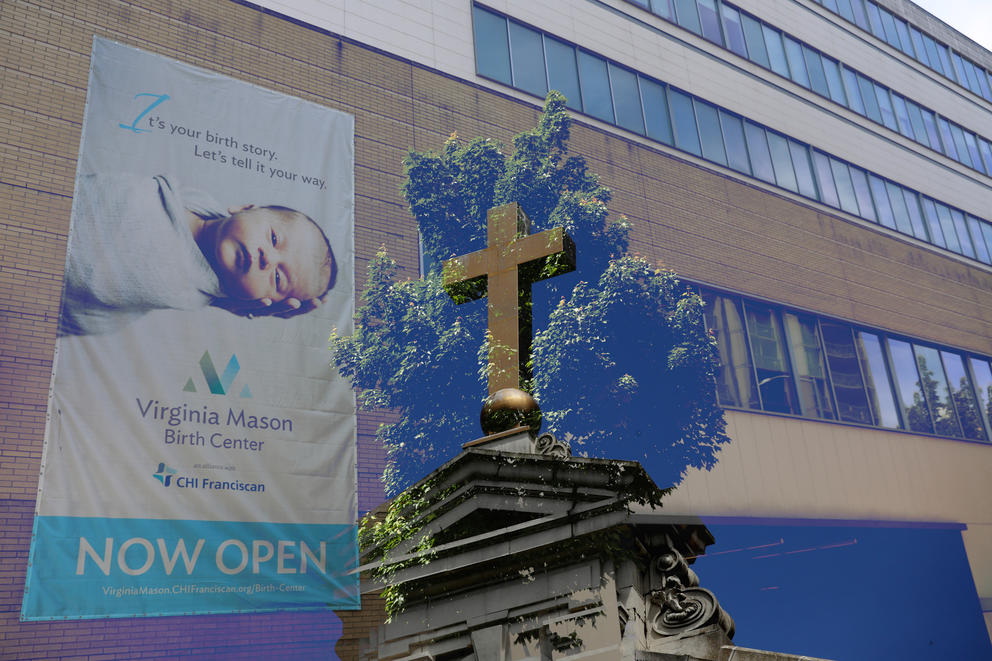 Banner on Virginia Mason hospital building reads: "It's your birth story. Let's tell it your way."