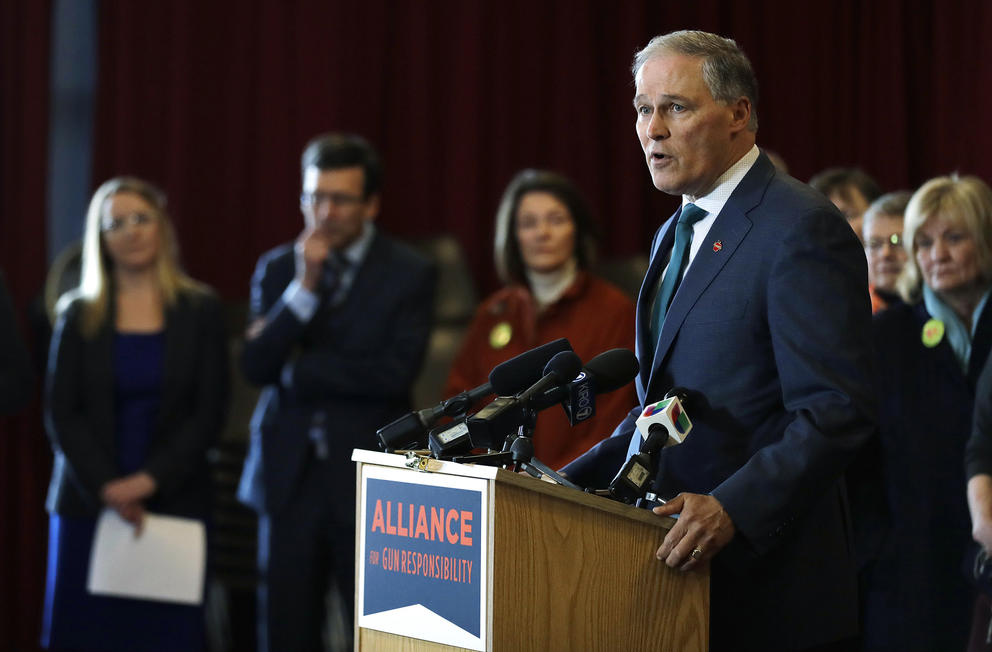 A picture of Gov. Jay Inslee speaking at an event.