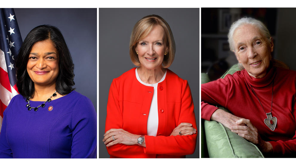 Pramila Jayapal, Judy Woodruff and Jane Goodall 