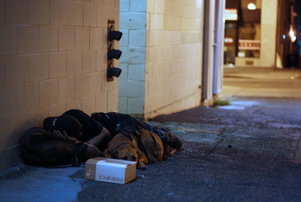 homeless with dog