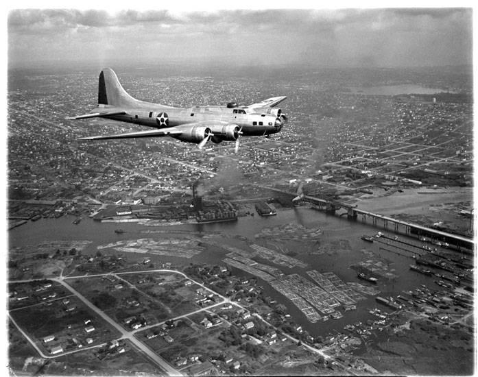 B52 bomber flies over seattle
