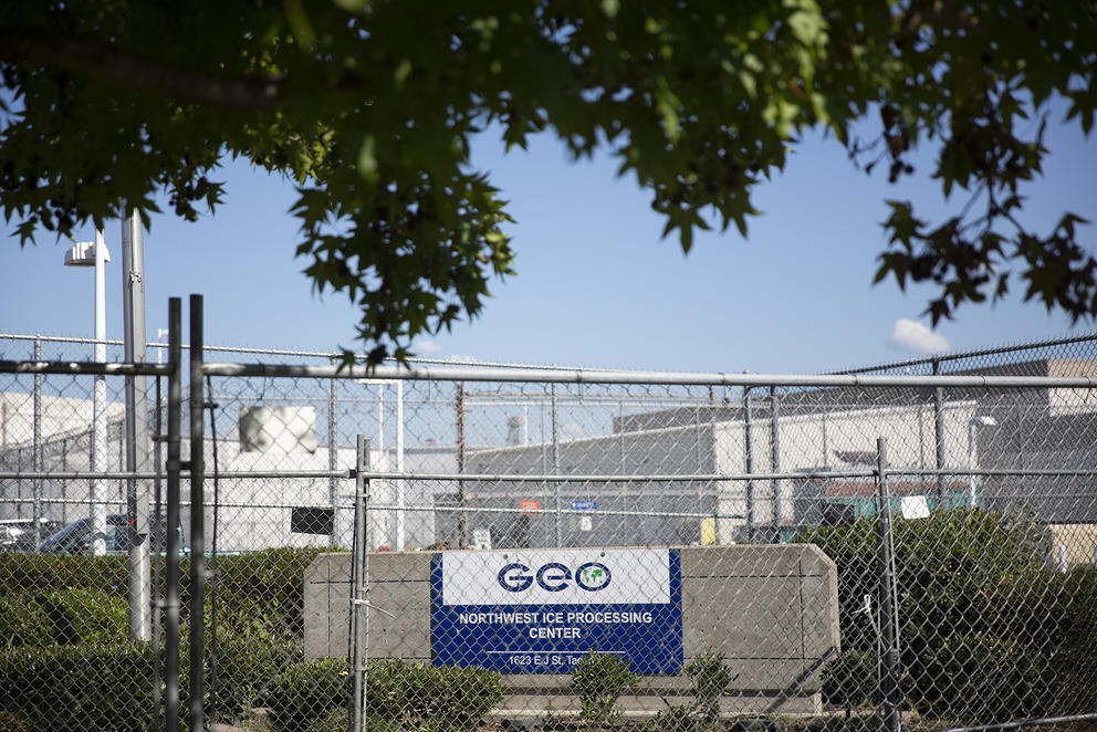 Northwest ICE Processing Center sign