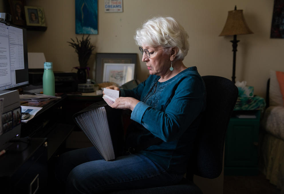 Trish Divine Wilder goes through her receipts that she uses to calculate her expenses each month 