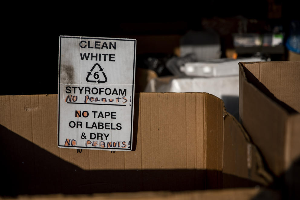 signage and cardboard boxes