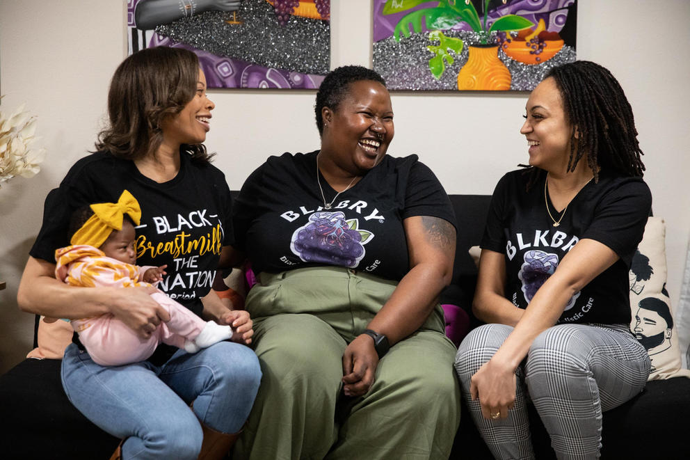 Damarria Davis (with her baby Soleil), Jazmin Williams and Jessy Trevizo of BLKBRY