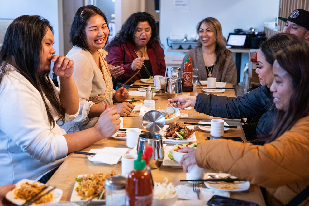 Cambodian American community members eat at Phnom Penh Noodle House
