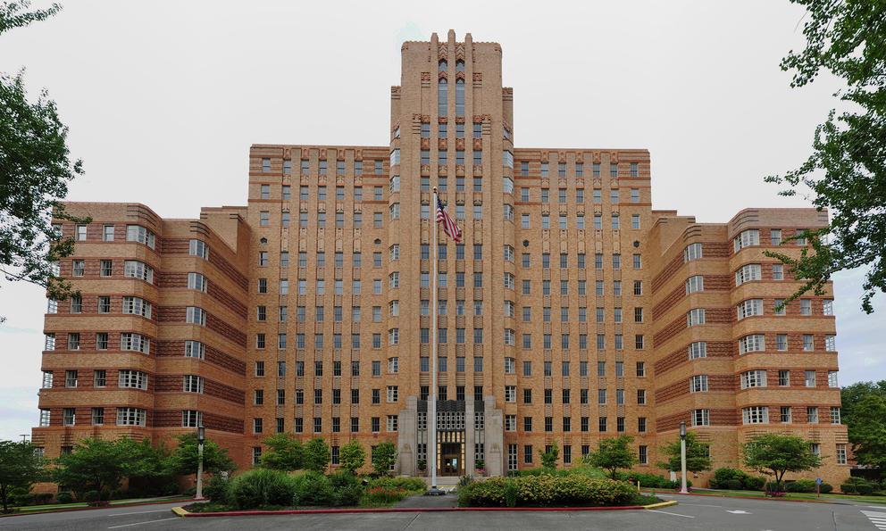 exterior of the red brick Pacific tower on Seattle's beacon hill