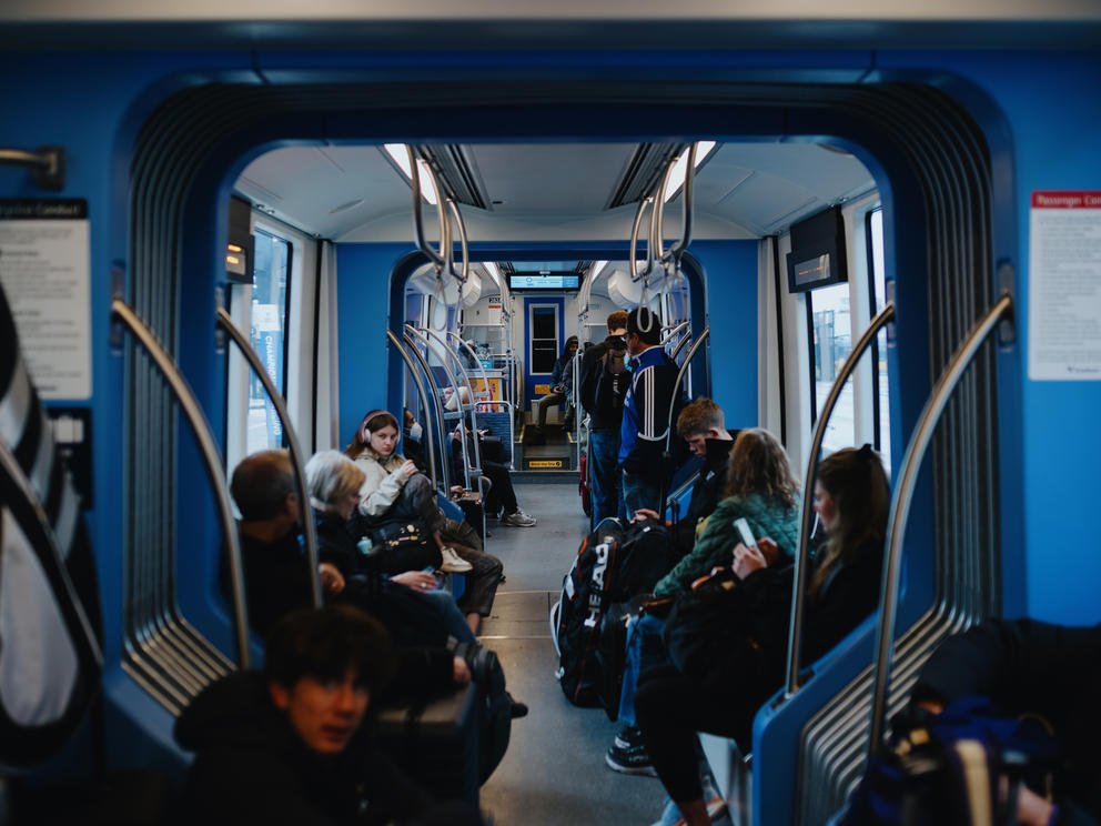 The Link Light Rail headed south mid-morning on April 6, 2023. 