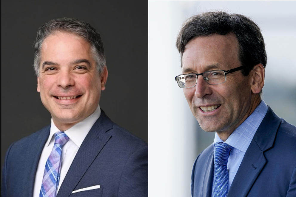 Two portraits of Washington gubernatorial candidates Raul Garcia (l) and Bob Ferguson (r).