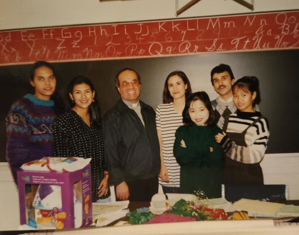 Sergey Pogosyan, second from right, photographed with his ESL class in Jacksonville, Florida in 1994.