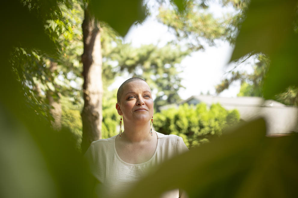 Jay Benke poses for a portrait near her home in Gresham, Oregon
