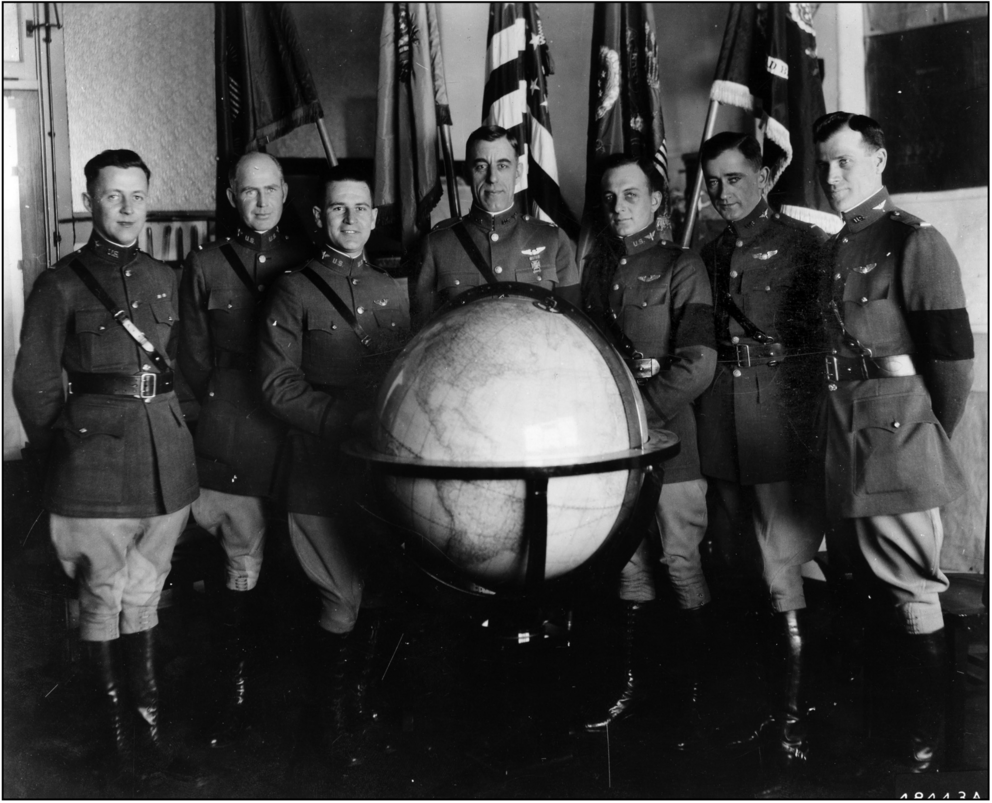group photo of the first men to fly around the world