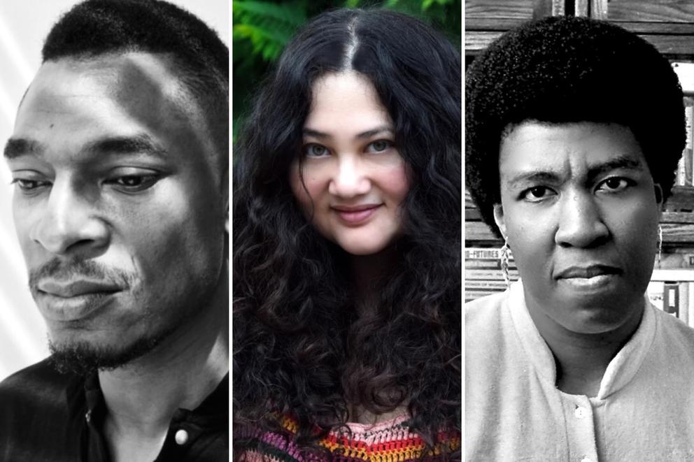 three head shots lined up side by side, man, woman, woman