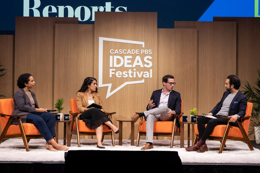 Martine Powers, Elahe Izadi, Jason Willick and Shadi Hamid on stage