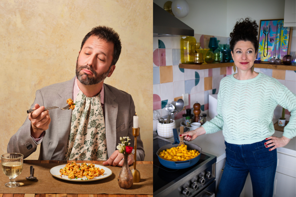 Dan Pashman on the left and host Rachel Belle on the right