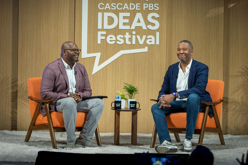 Jason Johnson and Ta-Nehisi Coates on stage at the Cascade PBS Ideas Festival