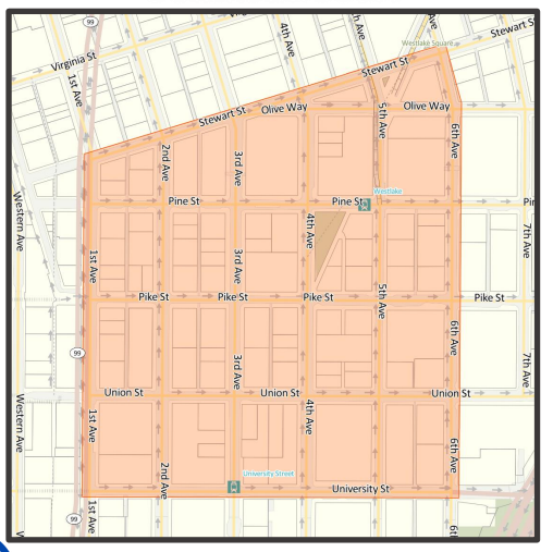 screen shot of a map showing downtown soap boundaries