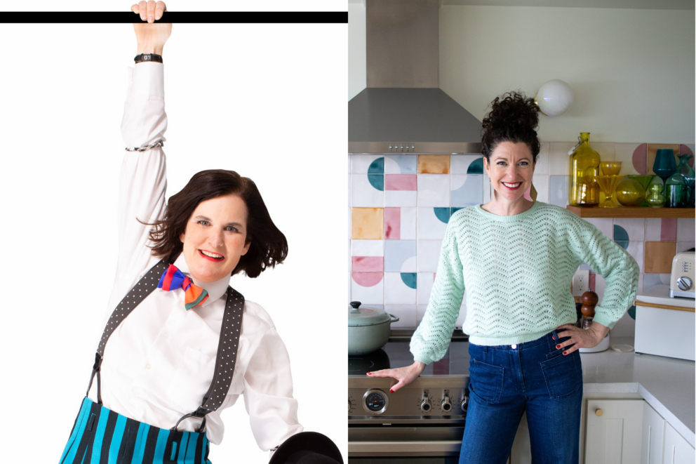 Paula Poundstone on the left and host Rachel Belle on the right