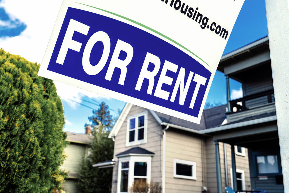 A "for rent" sign