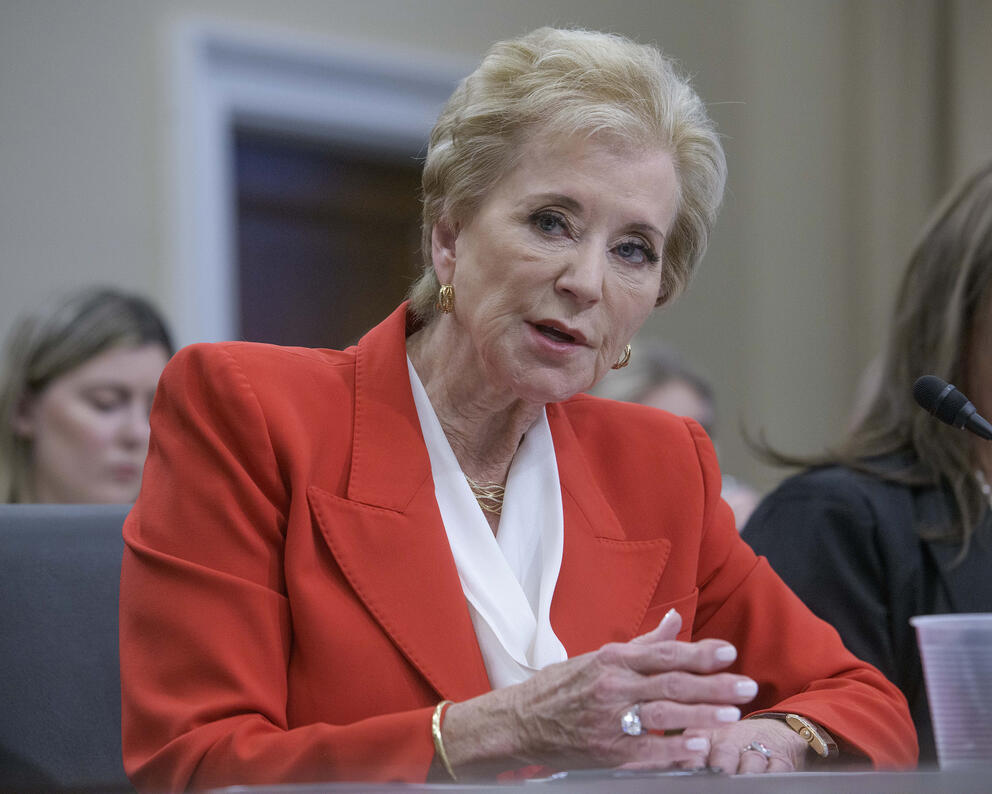 Secretary of Education Linda McMahon testifies before a House Committee on Appropriations subcommittee budget hearing on the US Department of Education.