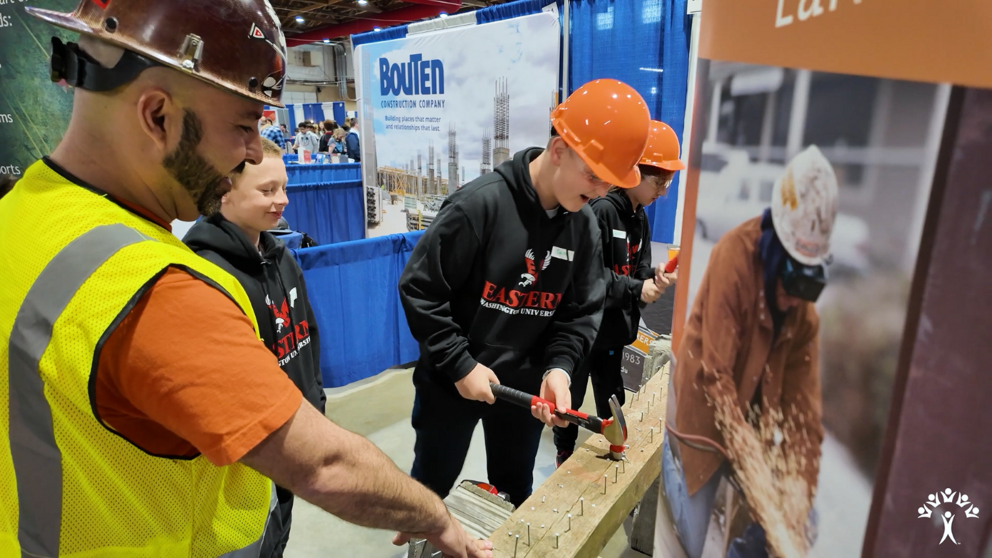 Students work in a warehouse