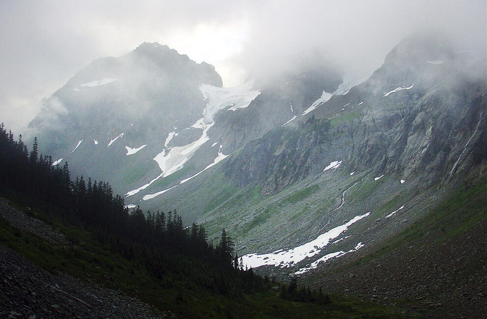 Mountains of the Cascade Range inside the North Cascades National Park near Marblemount, Wash.