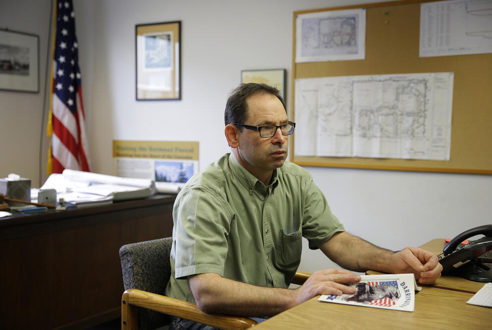 Darrington Mayor Dan Rankin sits in his office.