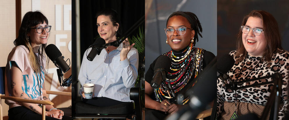 A photo collage of the four speakers: From left: Vanishing Seattle founder Cynthia Brothers, writer, musician and director Mindie Lind, "Hey, Black Seattle!" founder Kiesha B. Free, and "The Needling" founder and Editor-In-Chief Lex Vaughn. 
