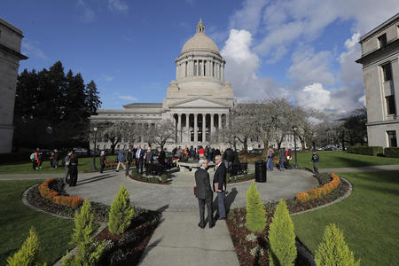 People loiter at the capitol campus