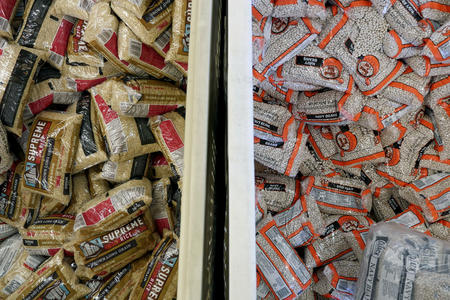 Bagged beans and rice at a food bank