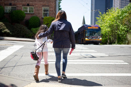 A mother and daughter on a walk in Seattle