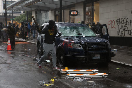 destroyed police SUV