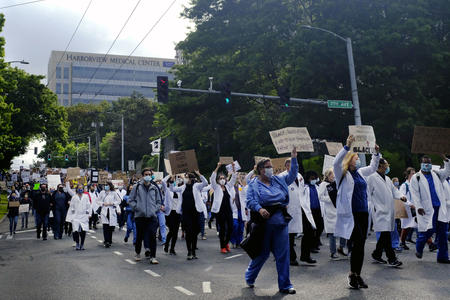 doctors marching in streets