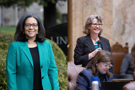 Marilyn Strickland at left, Beth Doglio at right