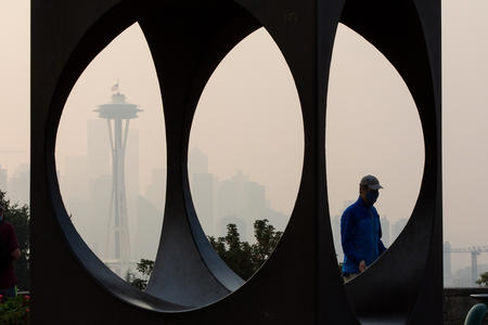 A smokey view of Space the Needle 
