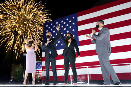 Joe Biden and Kamala Harris celebrate