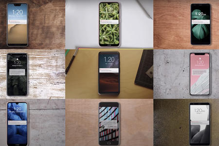 smartphones in a grid pattern