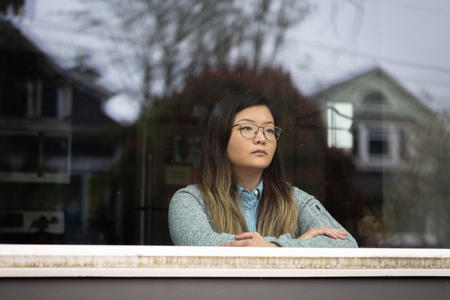 woman behind a window