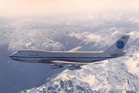 A Pan Am 747 flies into sunset. Photo courtesy of Boeing.