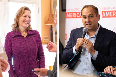 Picture of U.S. Rep. Kim Schrier and challenger Matt Larkin, who are competing in Washington's 8th Congressional District.