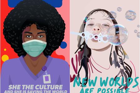 two posters side by side, both illustrations of young women