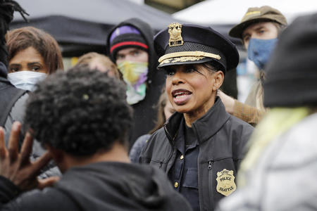 police chief in a protest crowd
