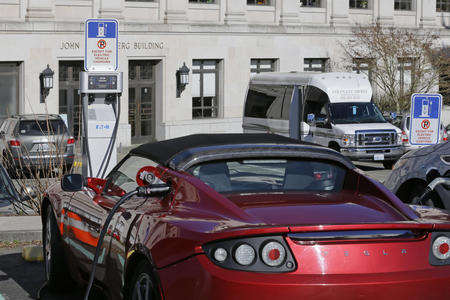 Electric car at a charging station
